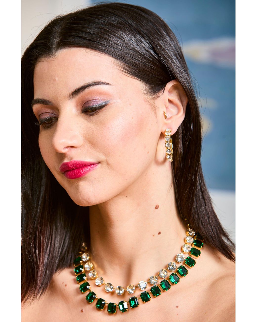 Laura Gray Green Emerald Crystal Square Cut Necklace