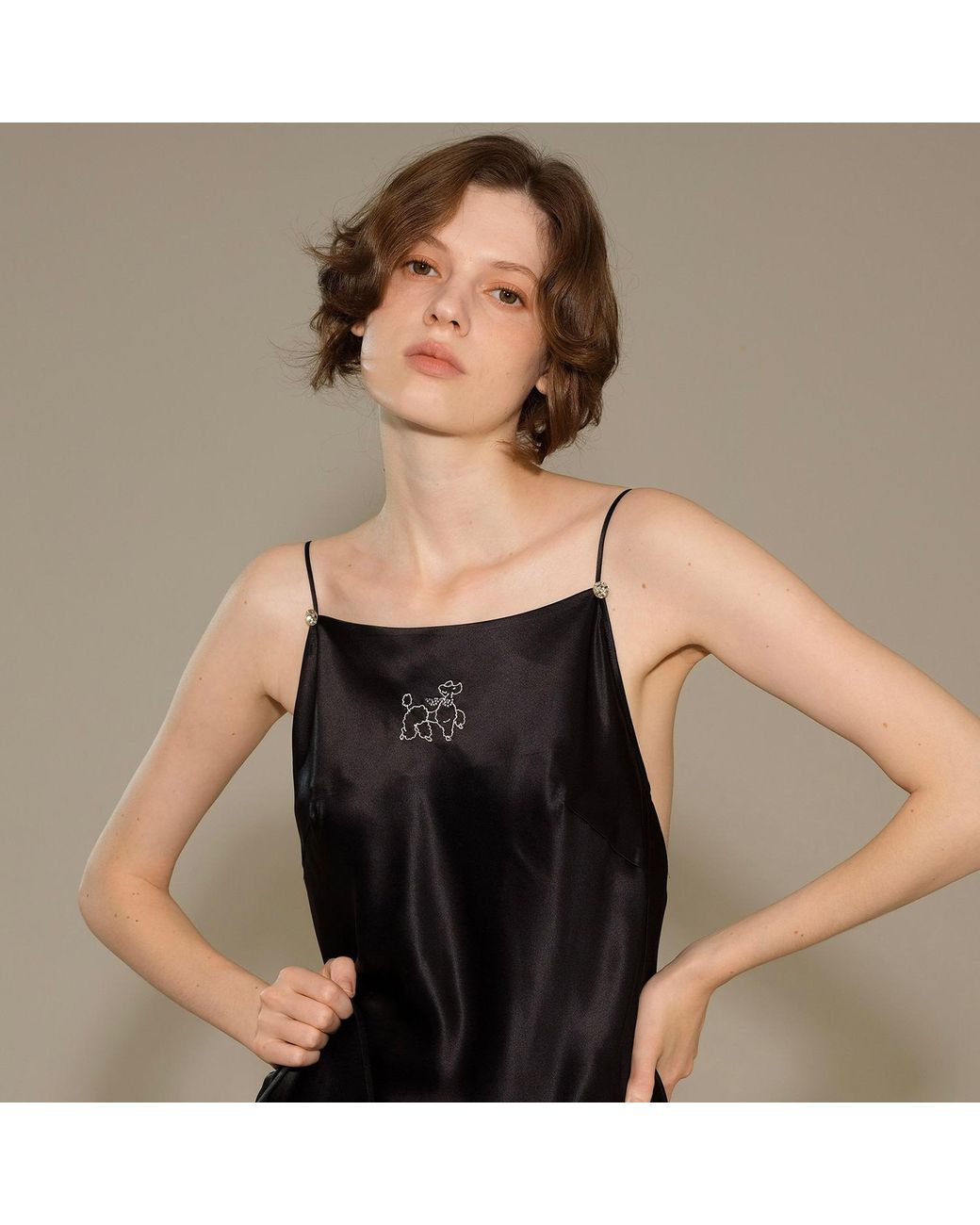 NOT JUST PAJAMA Black Diamond Poodles Silk Slip Dress