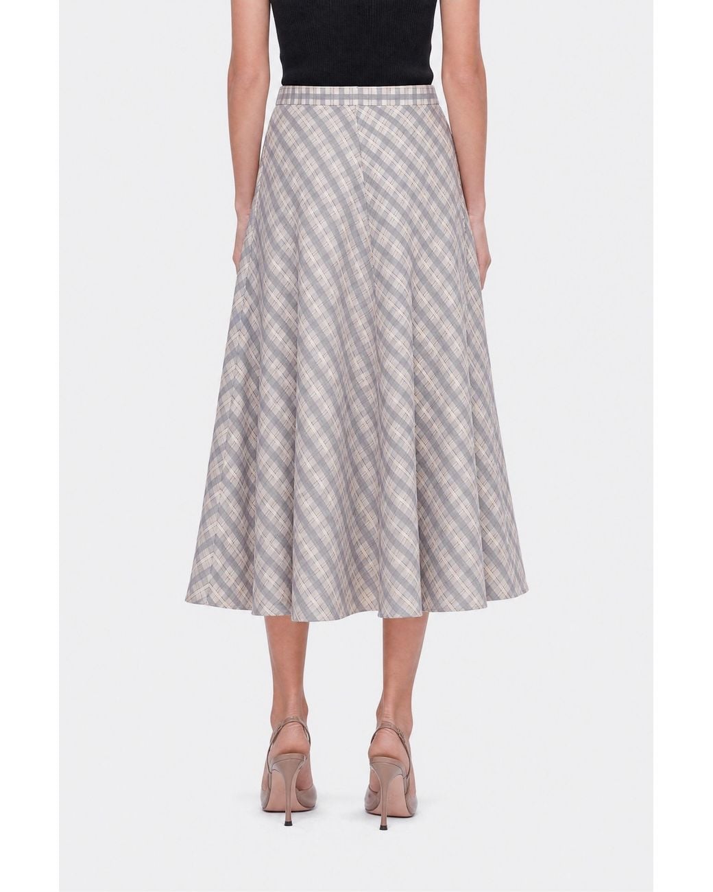 Nocturne Gray Checked Flared Midi Skirt