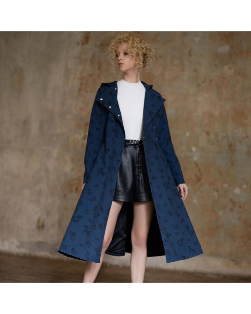 RainSisters Blue Coat With Floral Print