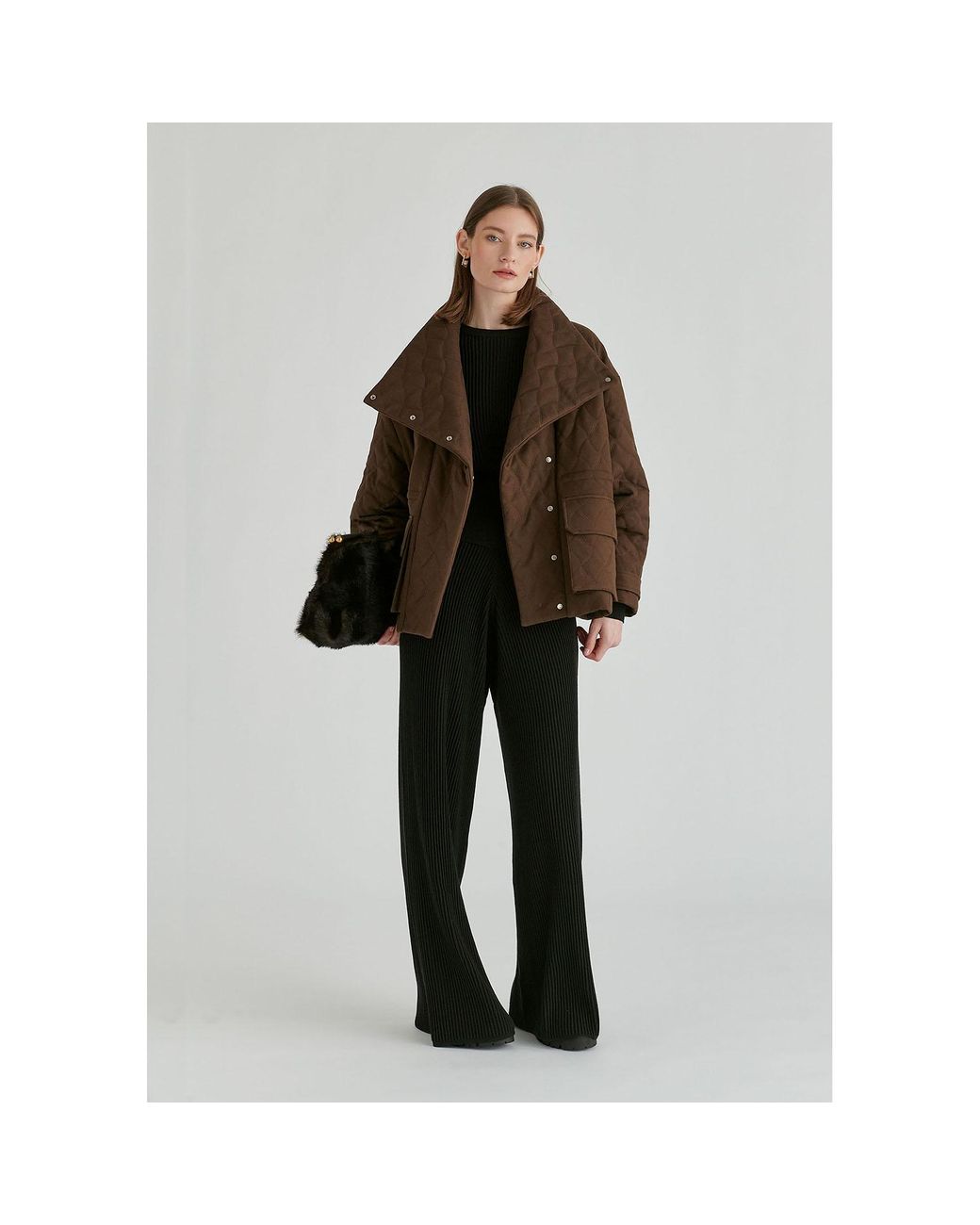 Paisie Black Ribbed Trousers With Wide Waistband