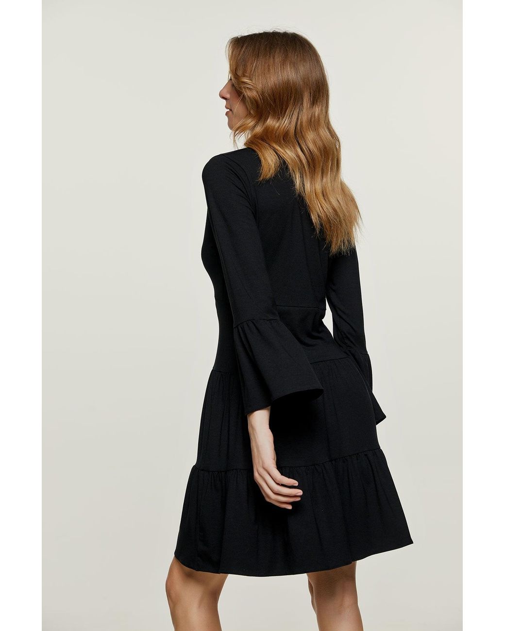 Conquista Black Jersey Tiered Dress