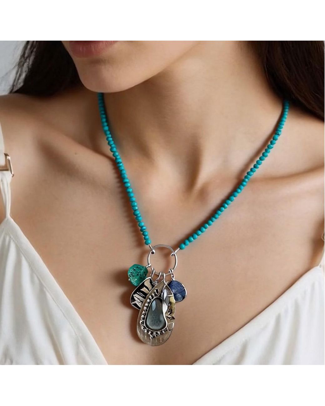 Rare Matters Jewelry Blue Radiance Charm & Coastal Teardrop Necklace