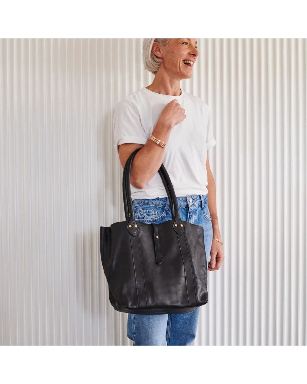 VIDA VIDA Black Soft Luxury Leather Tote Bag