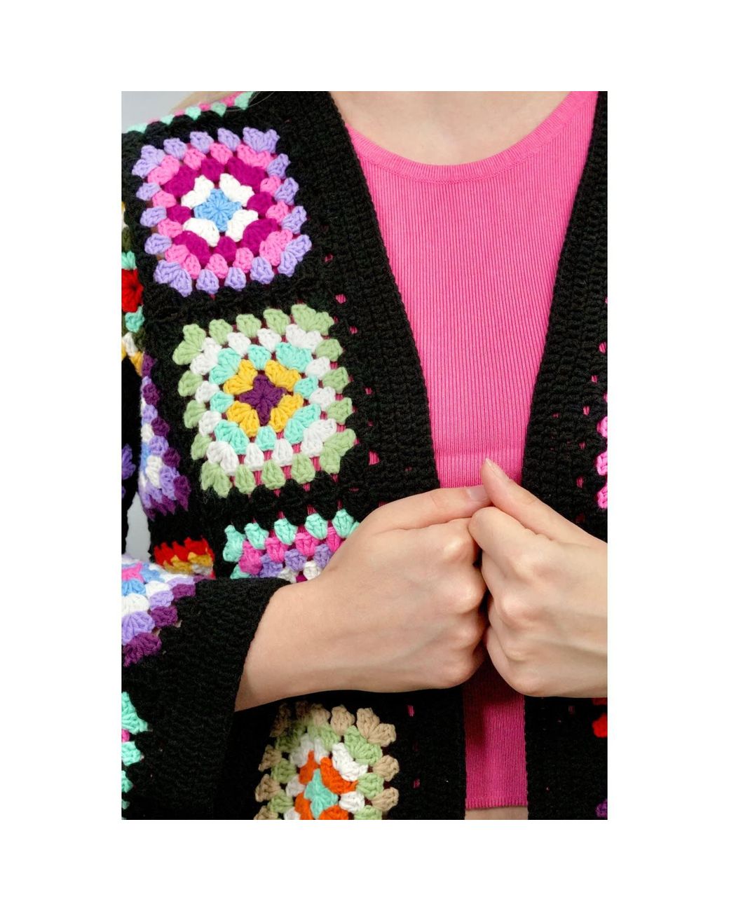 Ana Chic Red Granny Square Handmade Crochet Cardigan