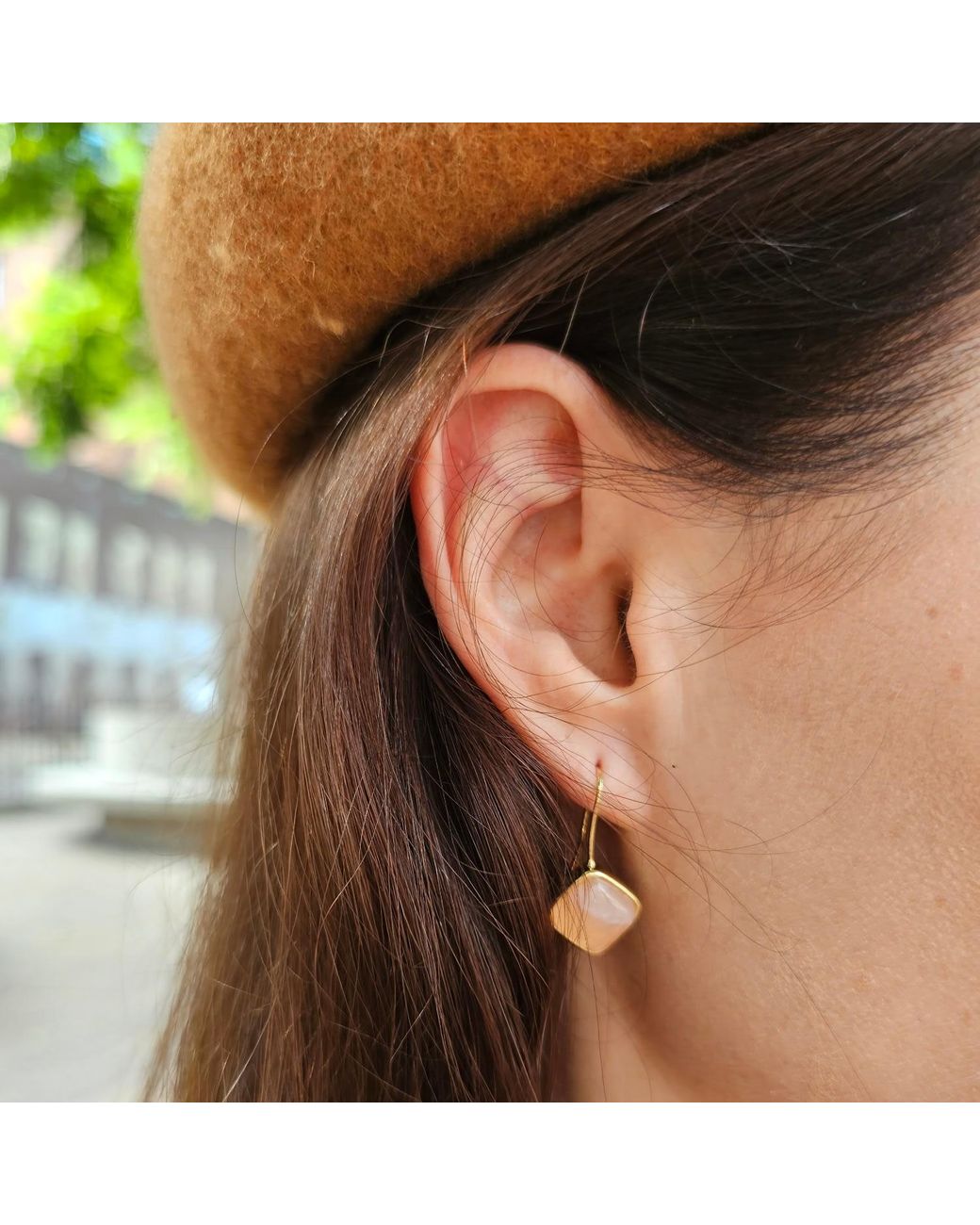 Farra Metallic Moonstone Square Shaped Minimalist Earrings