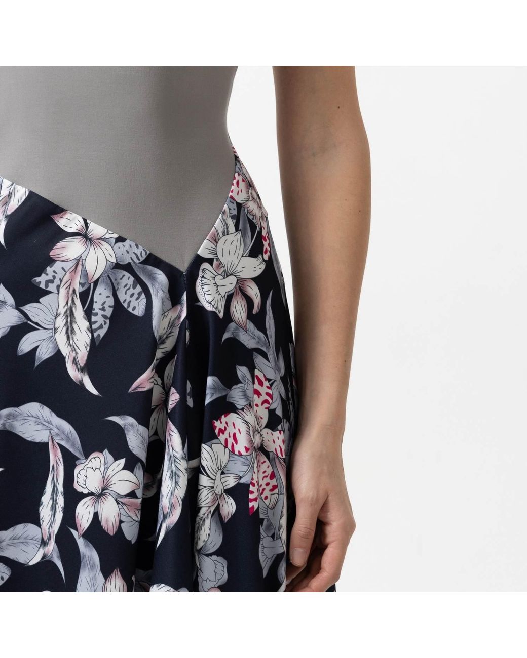 IZABELA MANDOIU Black Two-Tone Jersey Top Floral Midi Dress