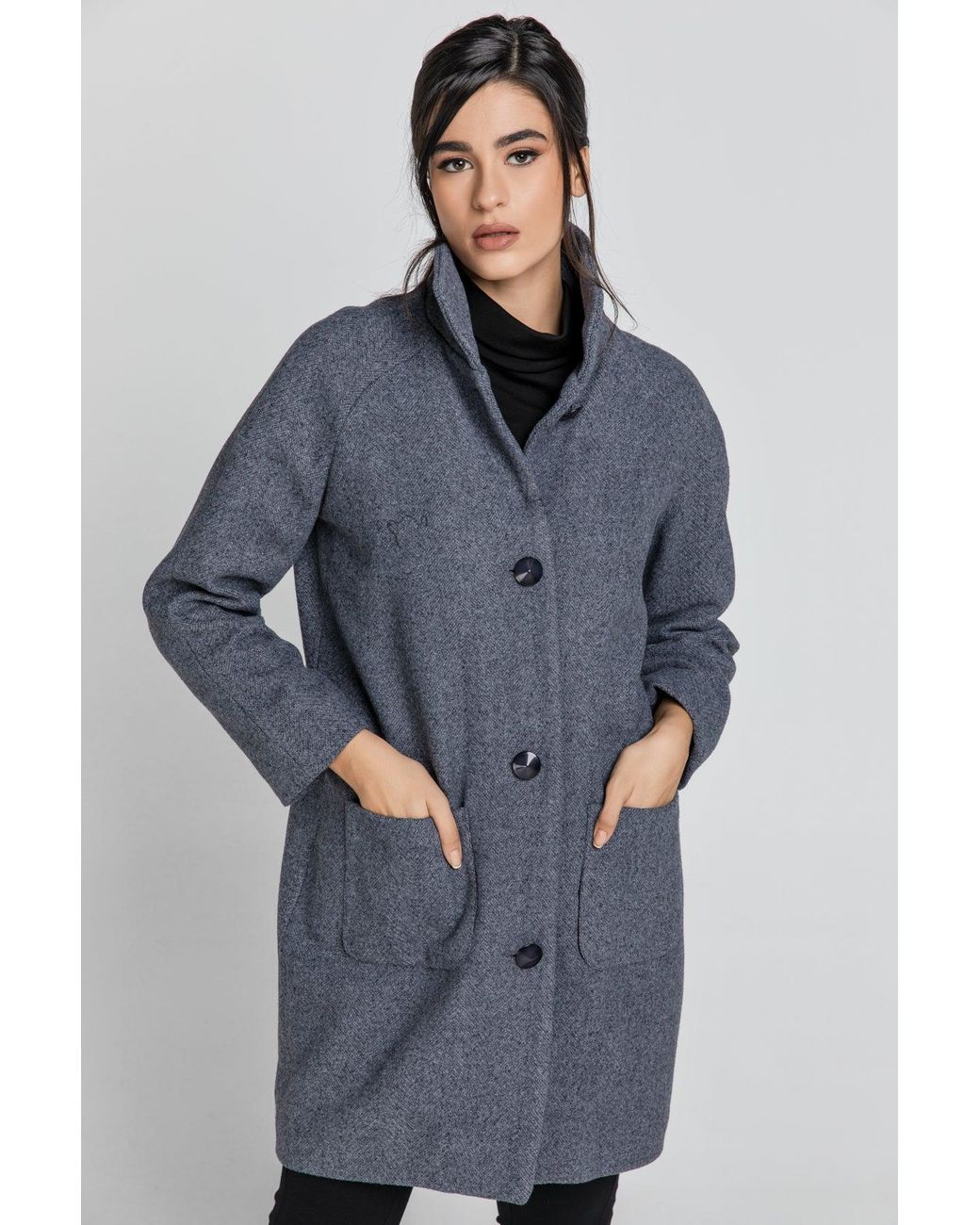 Conquista Blue Wool Blend Melange Coat By Fashion