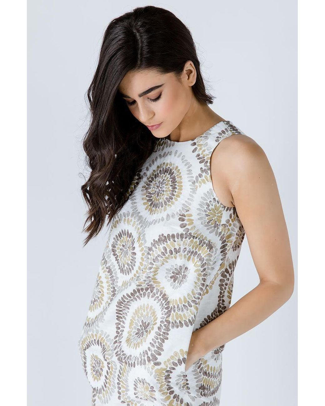 Conquista Natural Neutrals Print Sleeveless Sack Dress