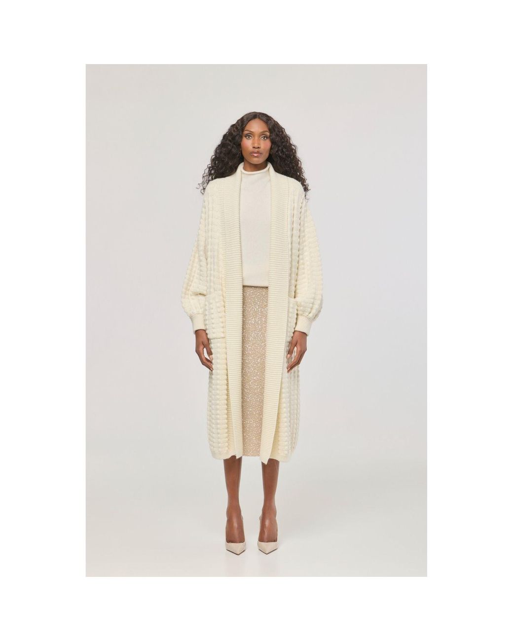 The Extreme Collection Natural Neutrals Ecru Long Knit Cardigan Dominic