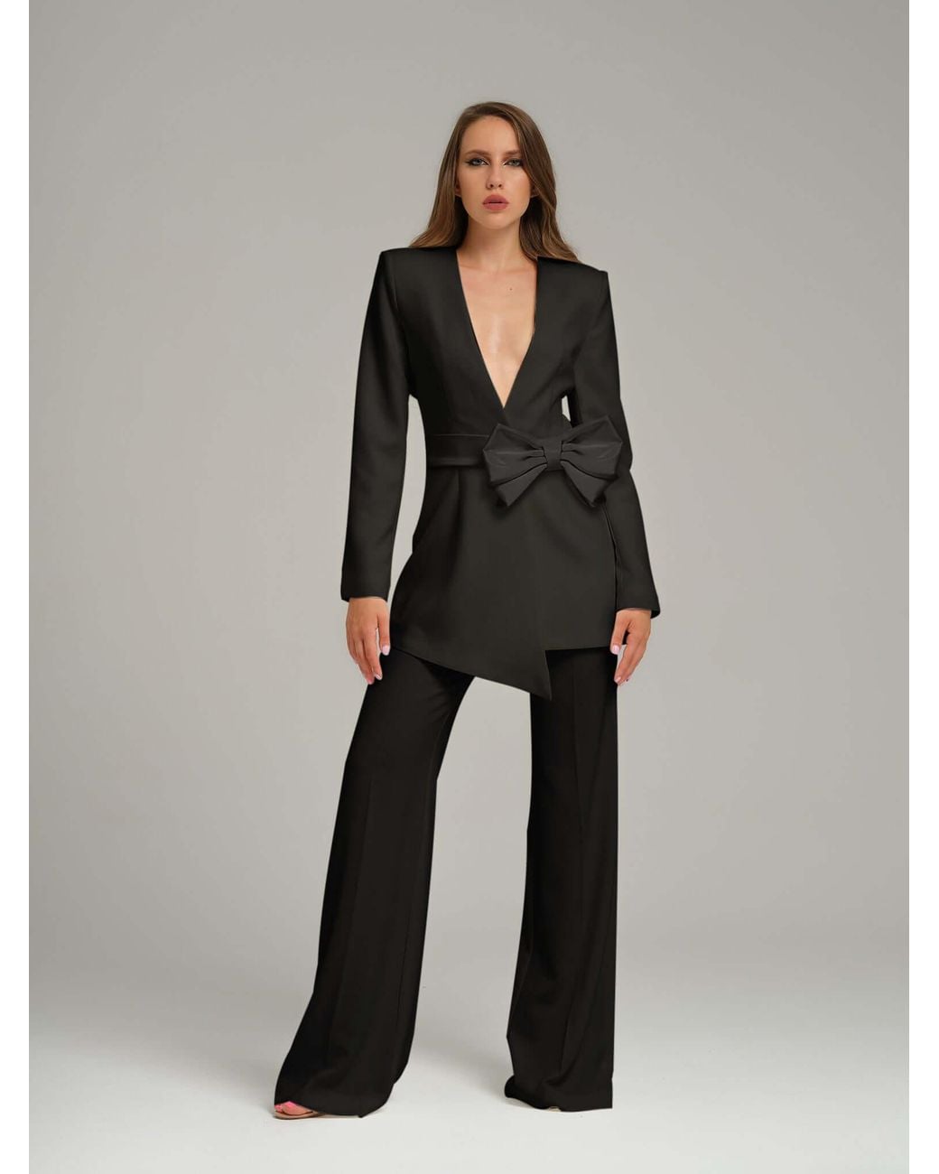Tia Dorraine Black Pearl Blazer With Detachable Bow Belt