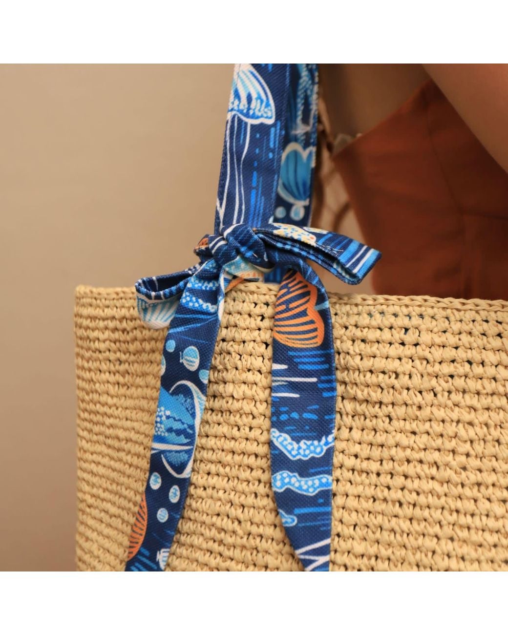 Springmoonatelier Multicolor Neutrals Raffia Handwoven Bag Flower Garden