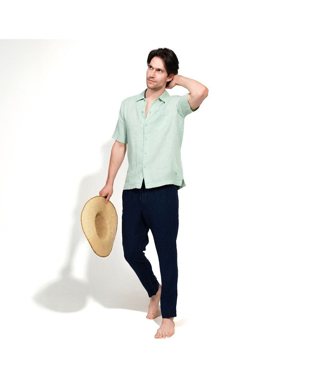 Maison Tangerine Green Mint Linen Short Sleeve Shirt For for men
