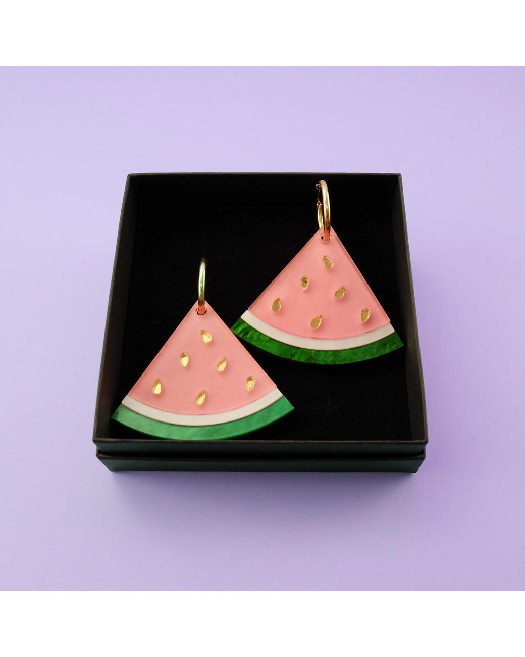 By Chavelli Green Watermelon Wedge Dangly Hoop Earrings