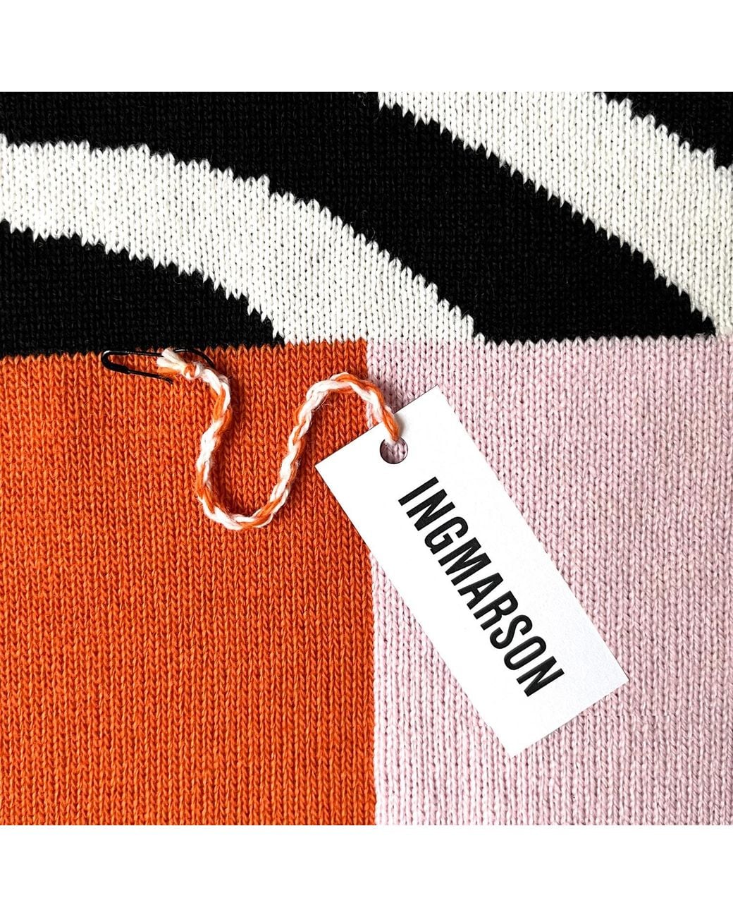 INGMARSON Red Shapes & Stripes Wool & Cashmere Scarf Pink & Orange