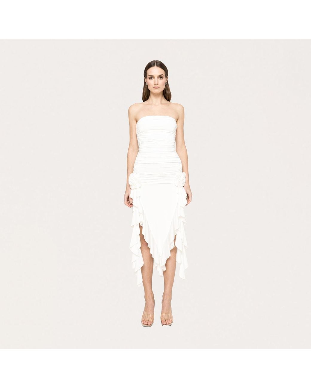 Nissa White Floral-Appliqué Midi Dress