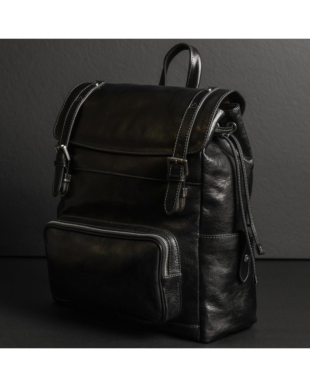 Time Resistance Black Leather Backpack for men