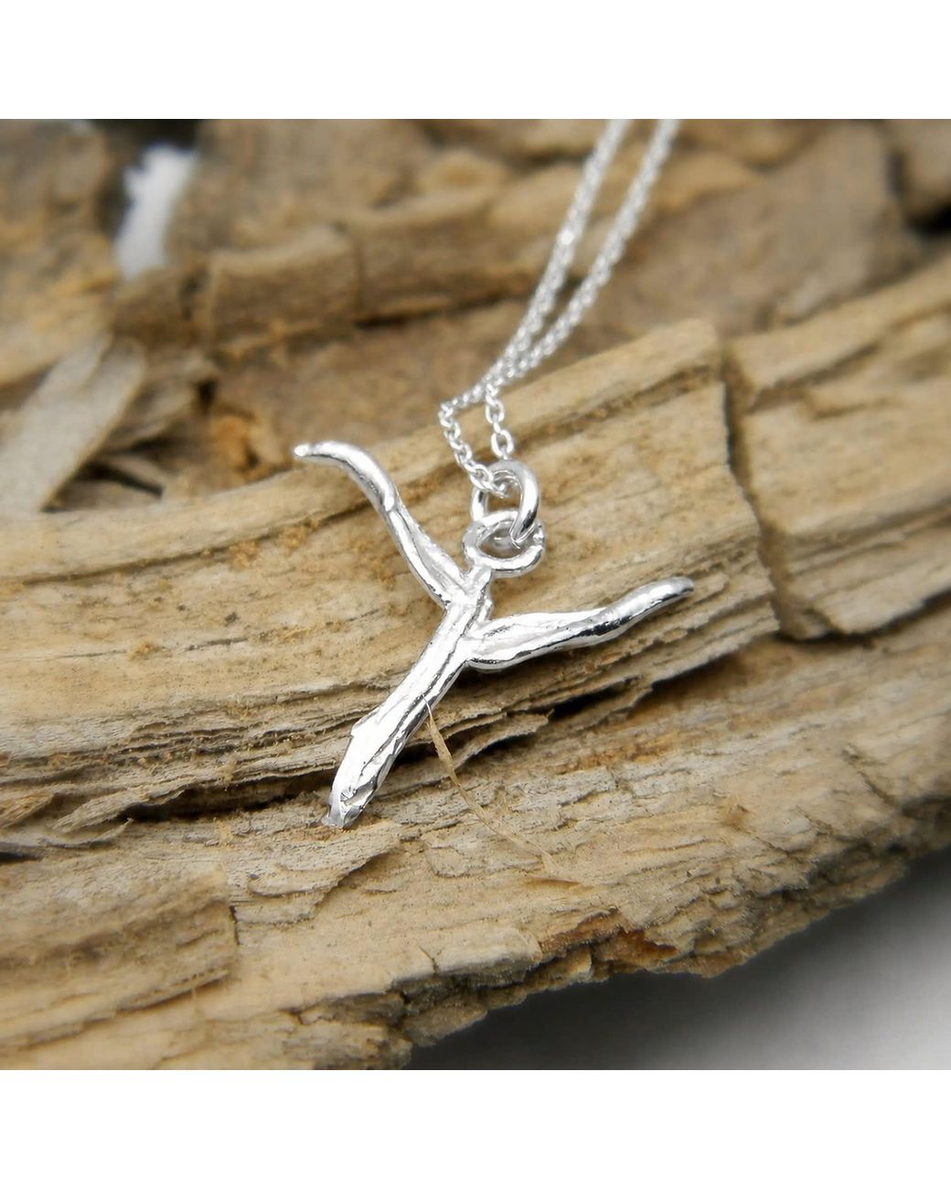 Mother Nature Jewelry Metallic Cross From Acacia, Handmade Minimalist Necklace, Twig Leaf Pendant