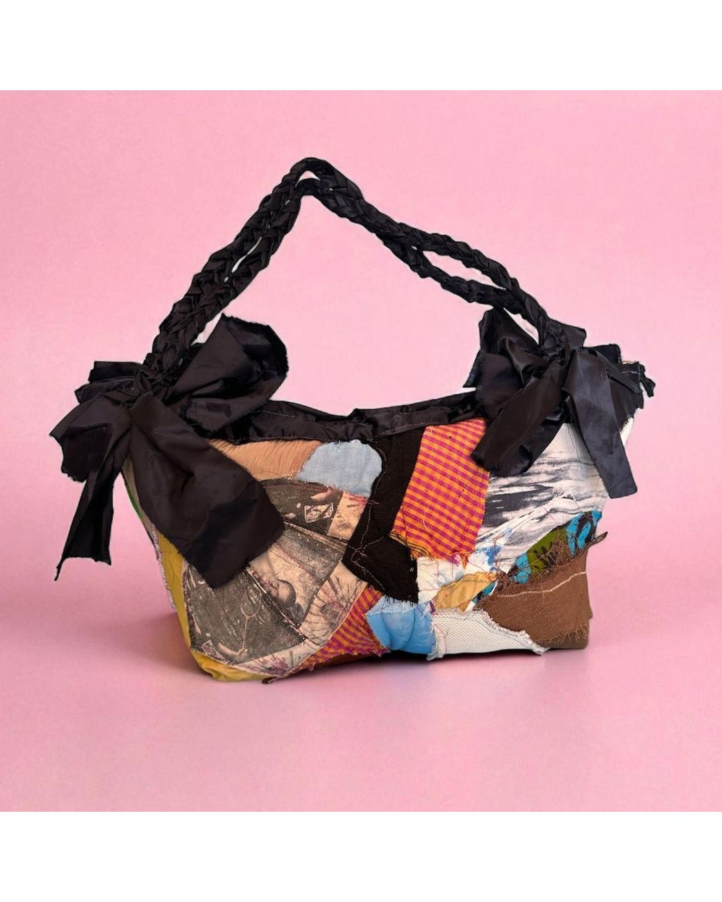 Miro Misljen Black Patchwork Ribbon Bucket Bag