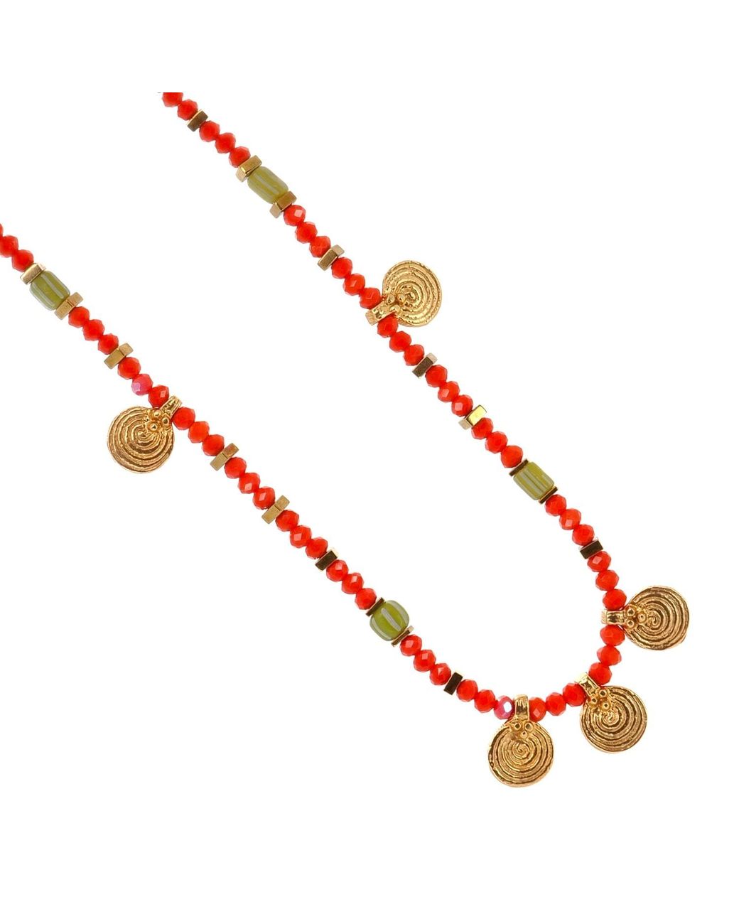 Ebru Jewelry Red Vibrant Energy Spiral Charm Choker Necklace