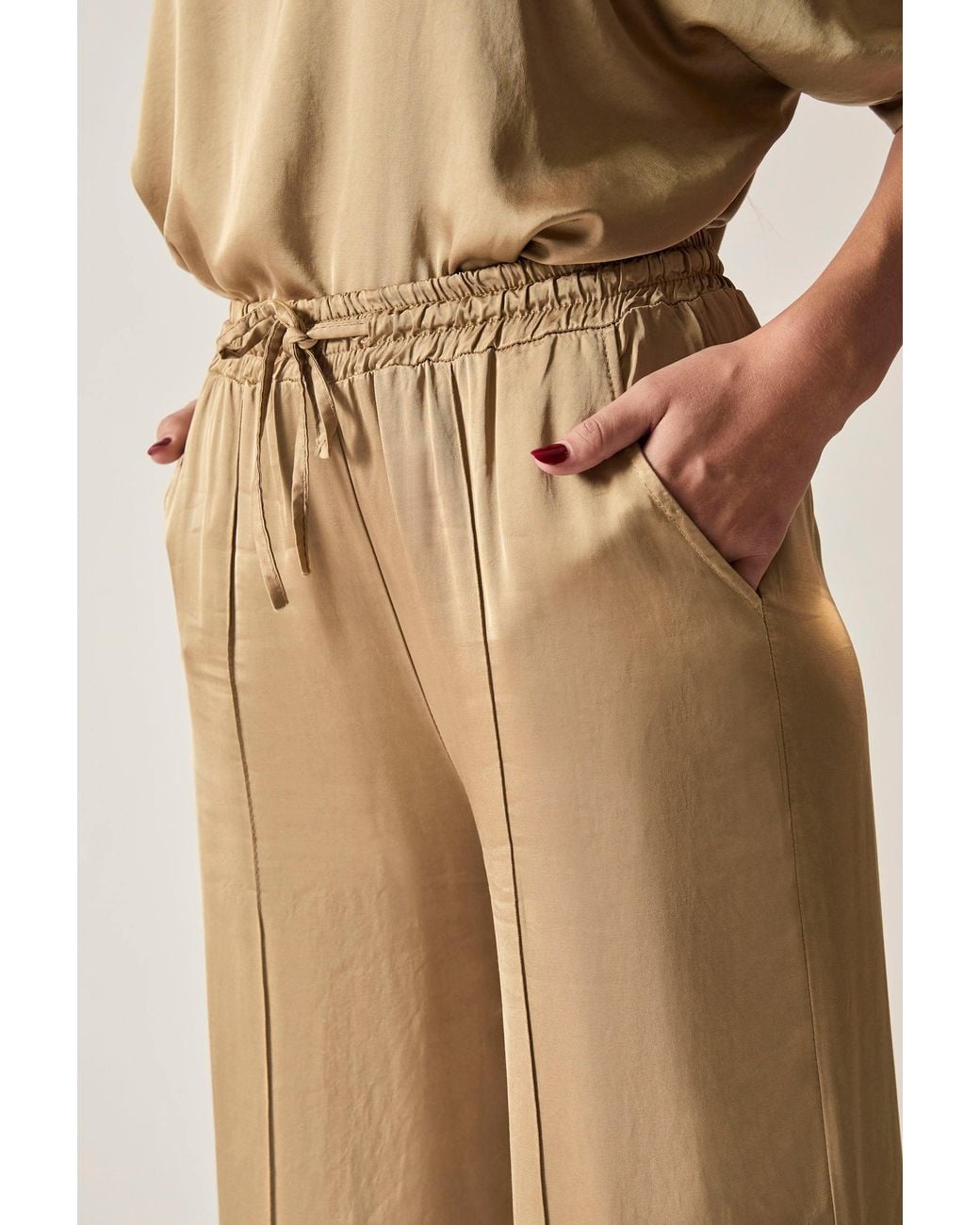 James Lakeland Natural Camel Wide-Leg Drawstring Trousers