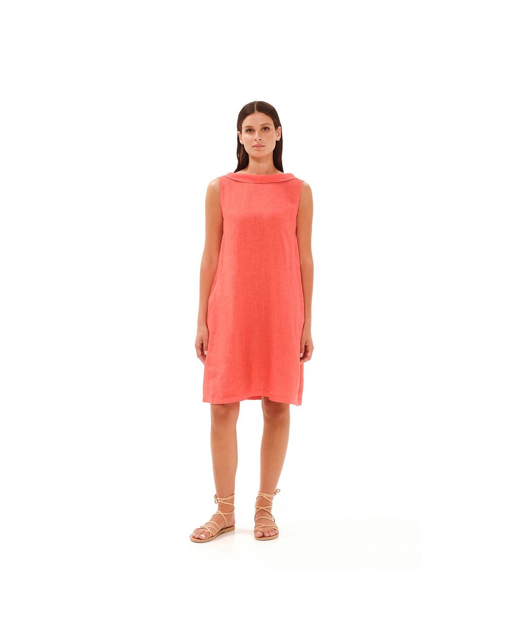 Haris Cotton Natural Neutrals Midi Linen Cami Dress With Back Tie Beach Sand