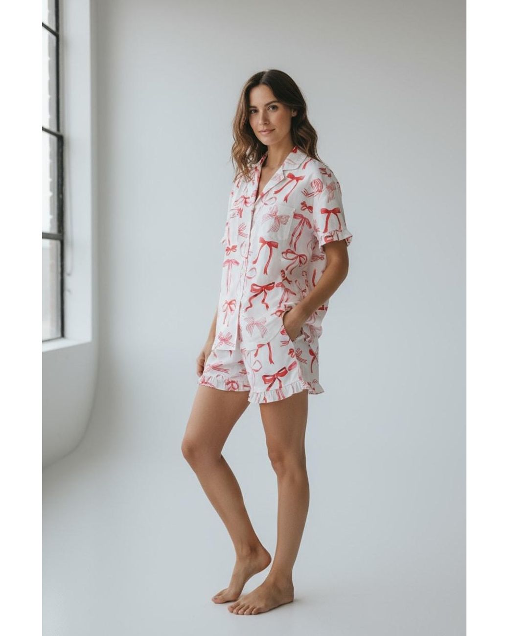 Carolina Benoit Pink Bow Luxury Matching Set Pajama Bow Print