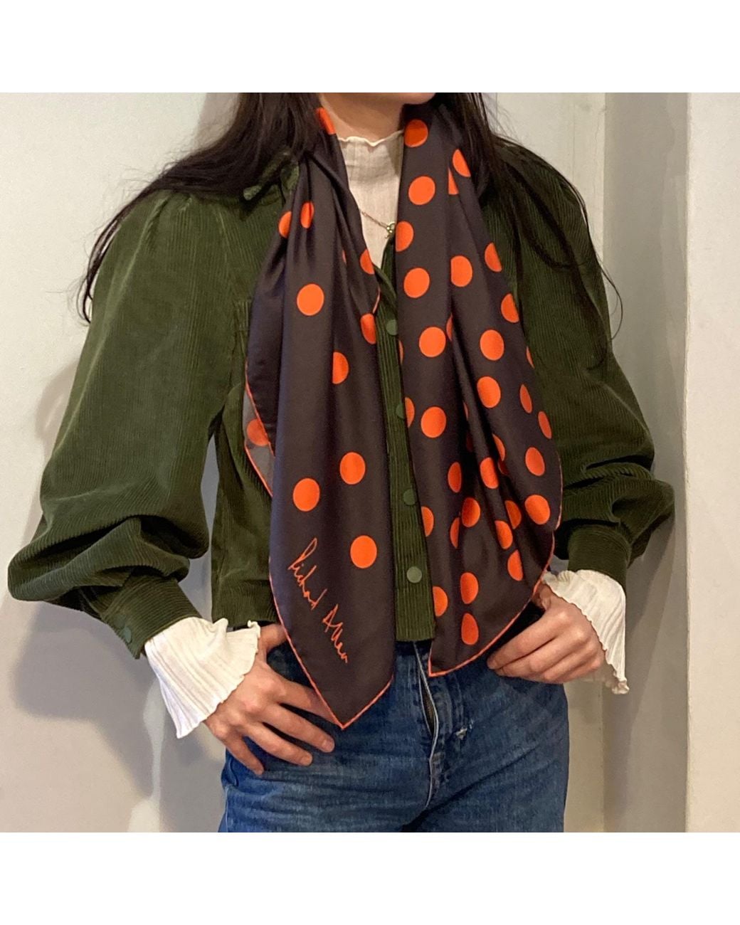 Richard Allan London Red Large Polka Silk Scarf