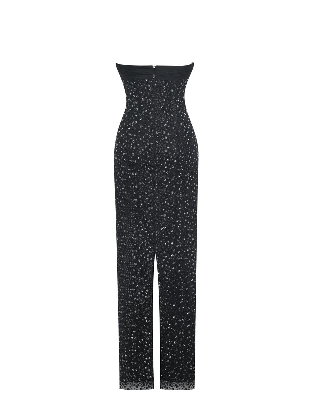 Miss Circle New York Black Preslie Satin & Crystal Mesh Sheath Maxi Dress