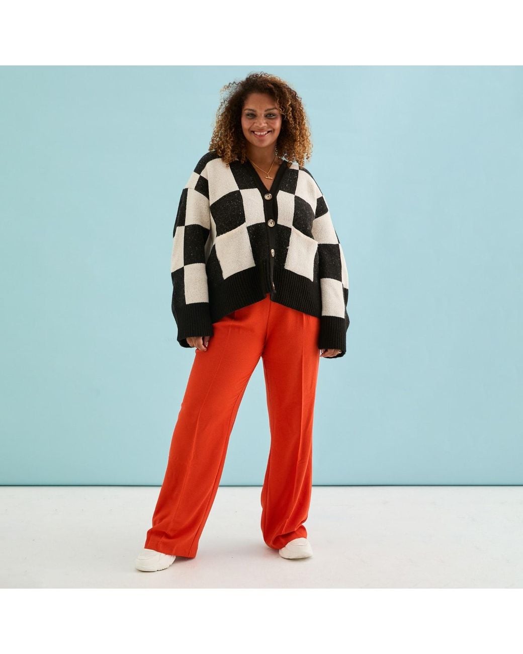 Cara & The Sky Black Candice Checked Oversized Chunky Cardigan