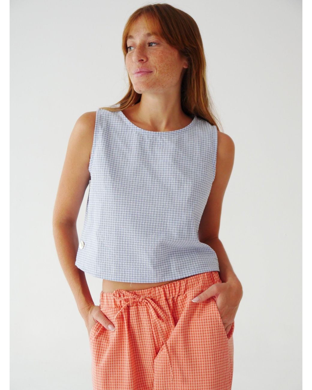 Mind Traveler Blue Claudia Sky Gingham Top