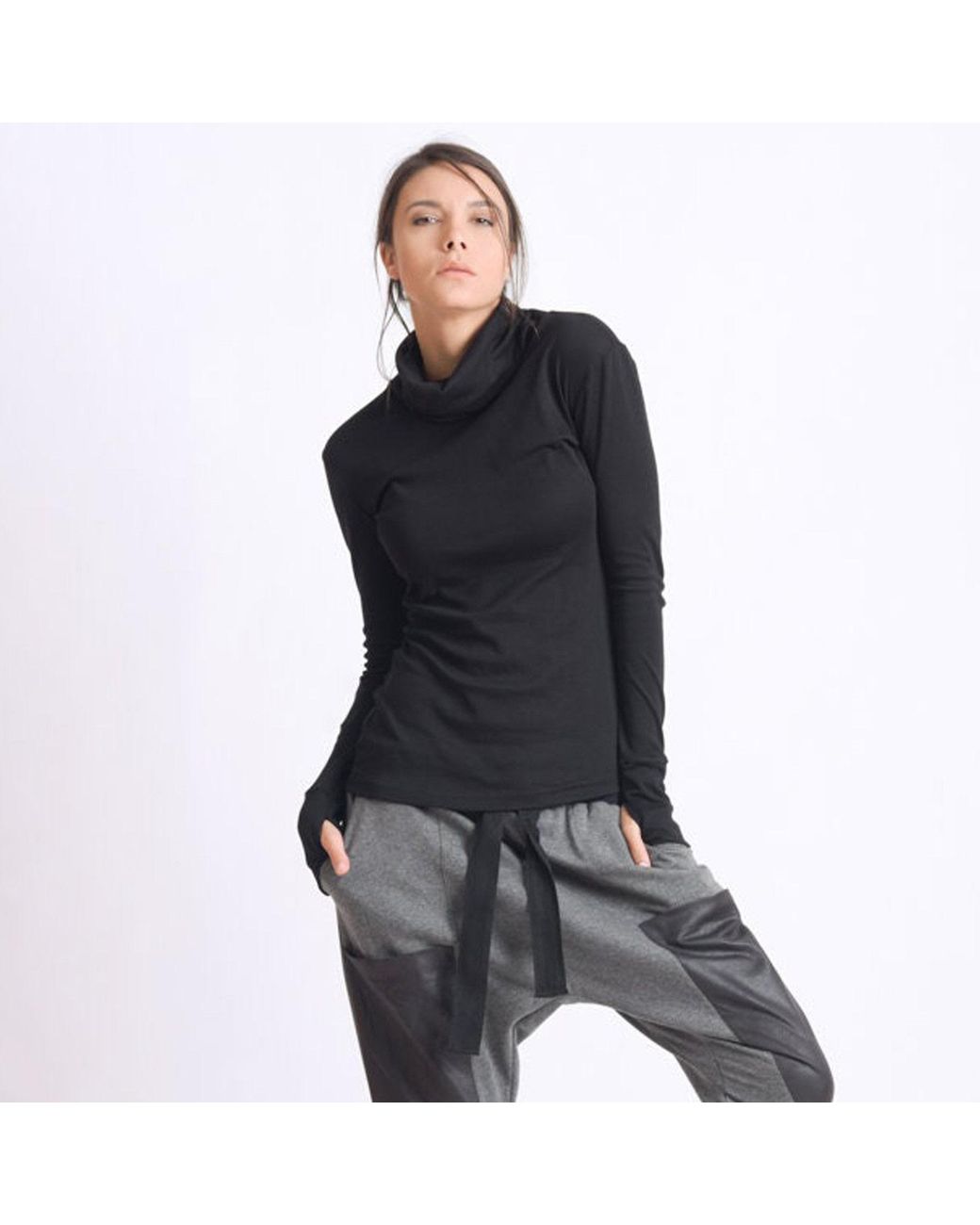 Metamorph Black Long Sleeve Top With Thumbholes