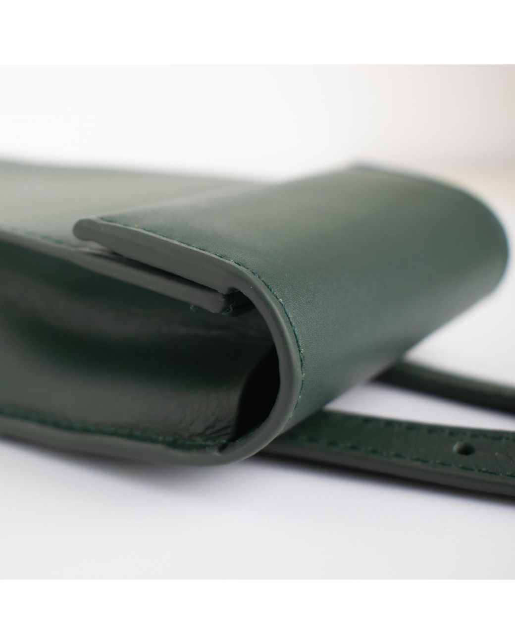 godi. Green Handmade Adjustable Leather Phone Bag With Pocket