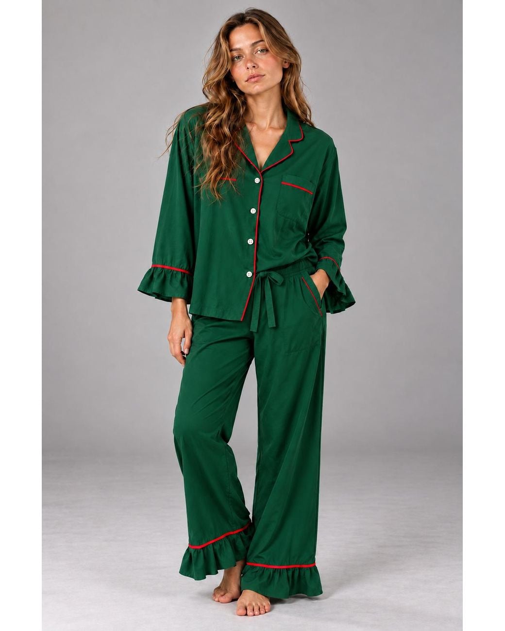 Carolina Benoit Green Christmas Luxury Matching Set Pajama