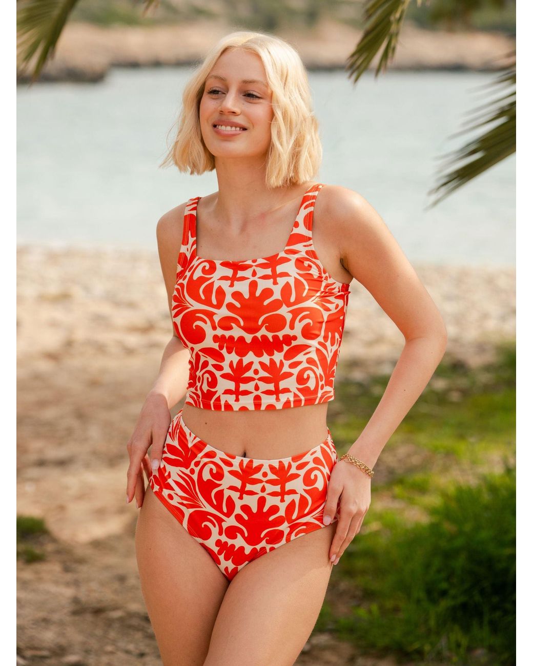 Lime Ricki Swimwear Orange Terracotta High-Waist Bottom