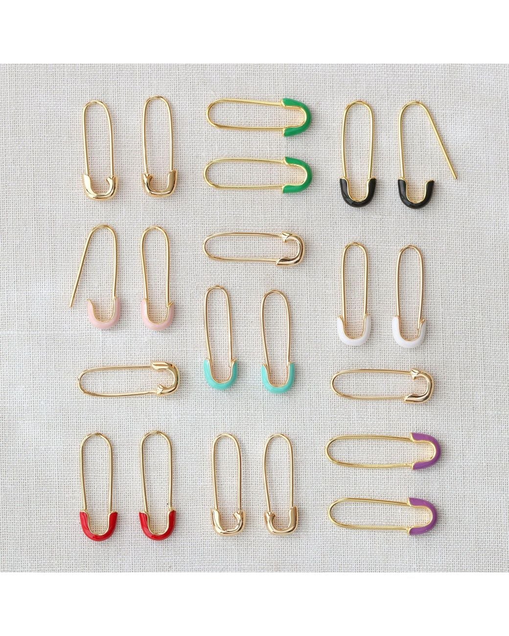 Kris Nations Metallic Safety Pin Enamel Hoop Earrings
