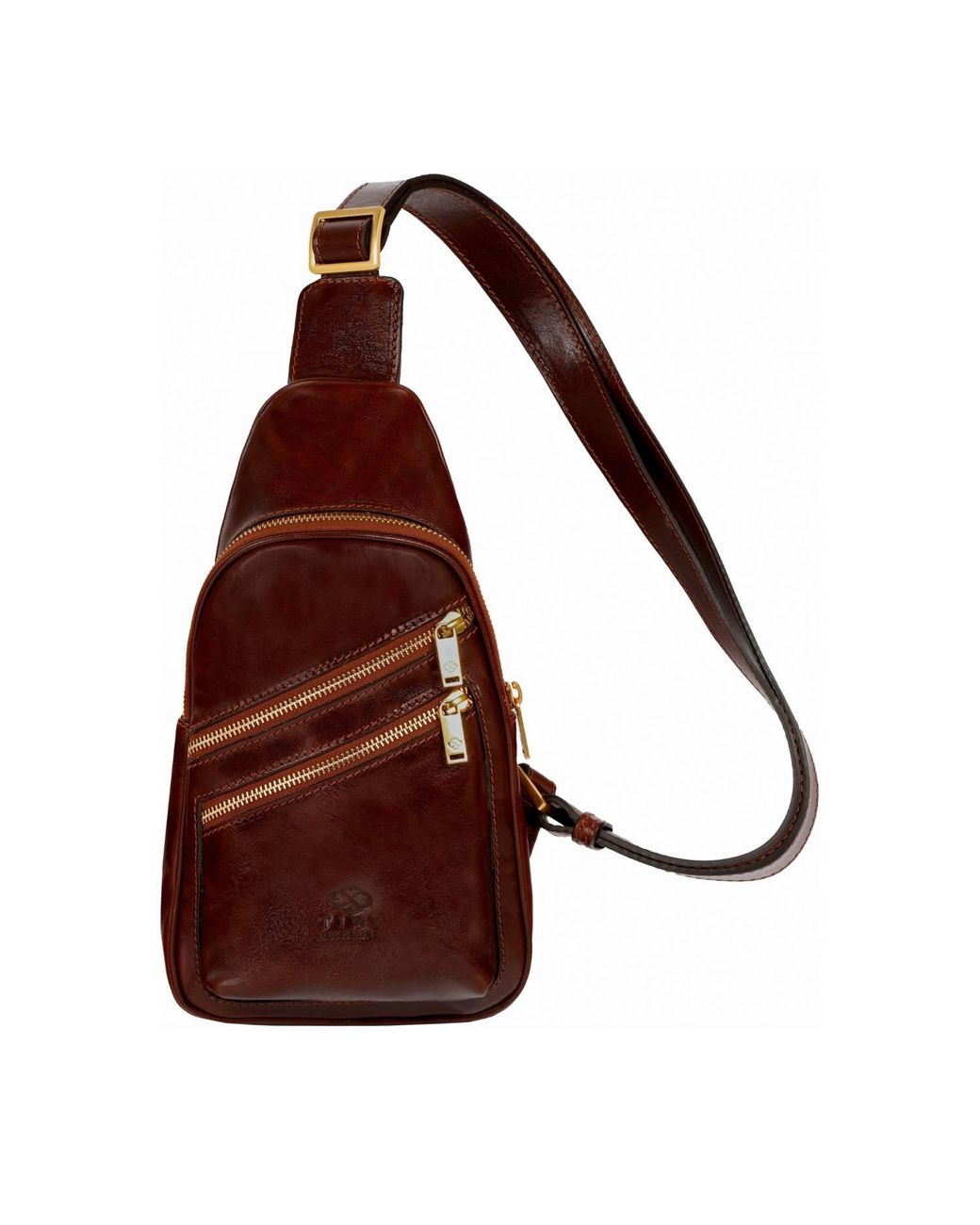 Time Resistance Brown Leather Sling Bag for men