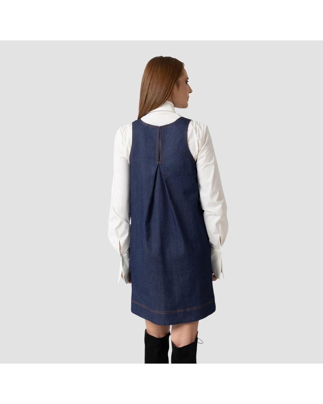 IZABELA MANDOIU Blue Dark Denim Mini Pinafore Dress With Copper Floral Embroidery