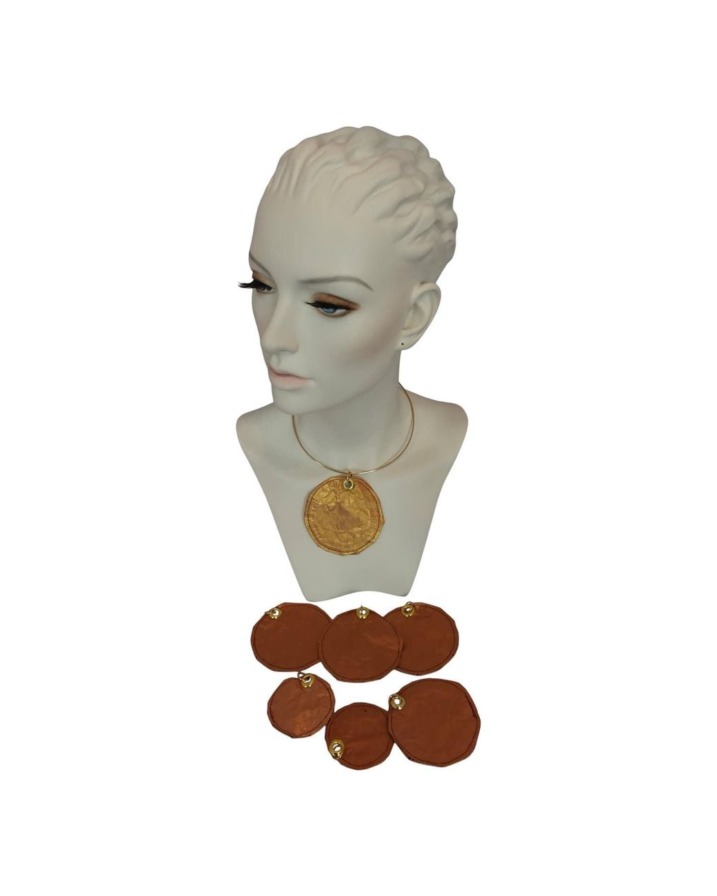 Romer Millinery Brown Metallic Silk Disc "Coin" Choker Copper