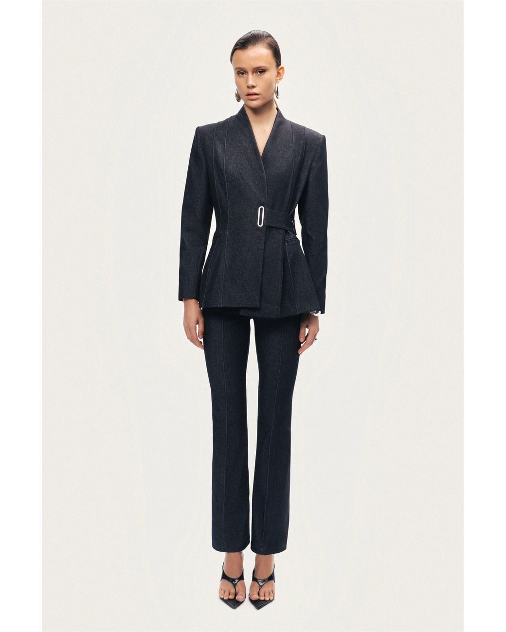 Nocturne Blue Bkack Belted Tailored Blazer
