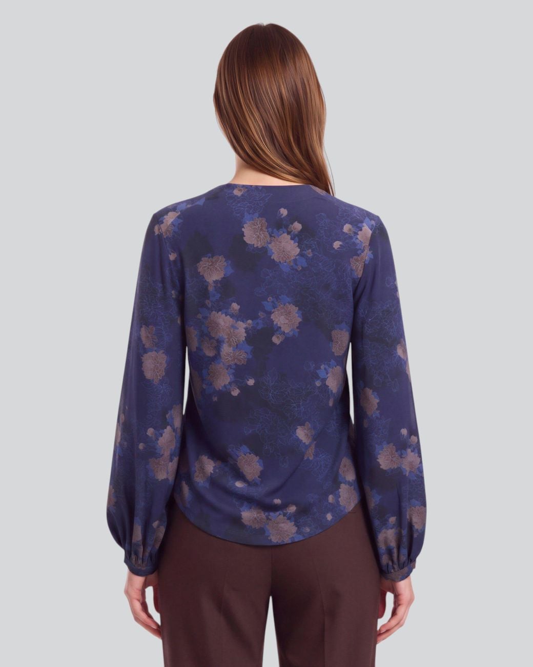 Lords of Harlech Blue Val Lans Floral Lyocell Stretch V-Neck Top