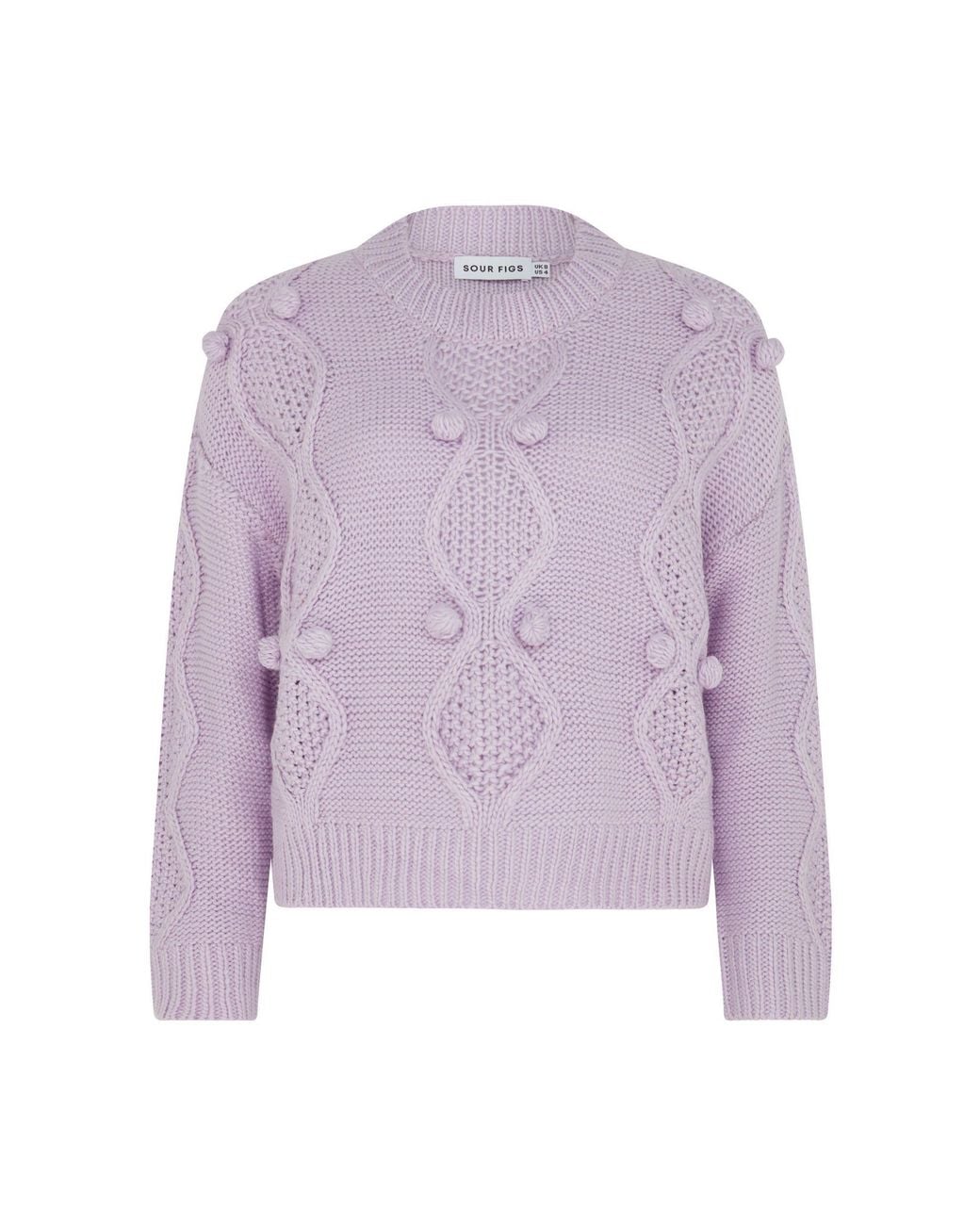 Sour Figs Purple Cable & Bobble-Knit Jumper