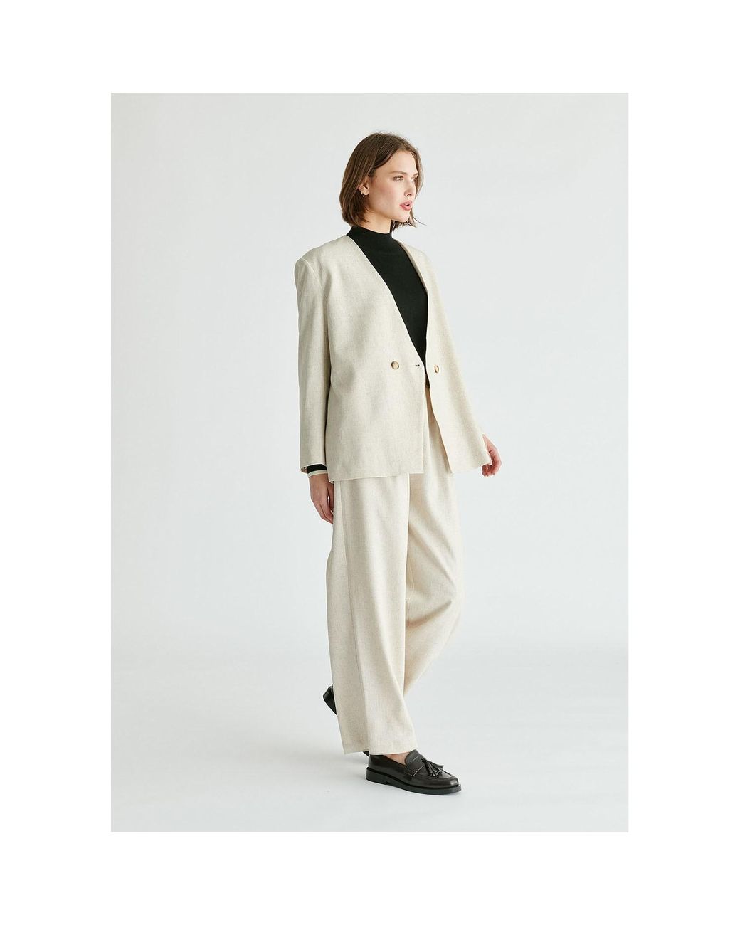 Paisie Natural Neutrals Drop Shoulder Double Breasted Blazer