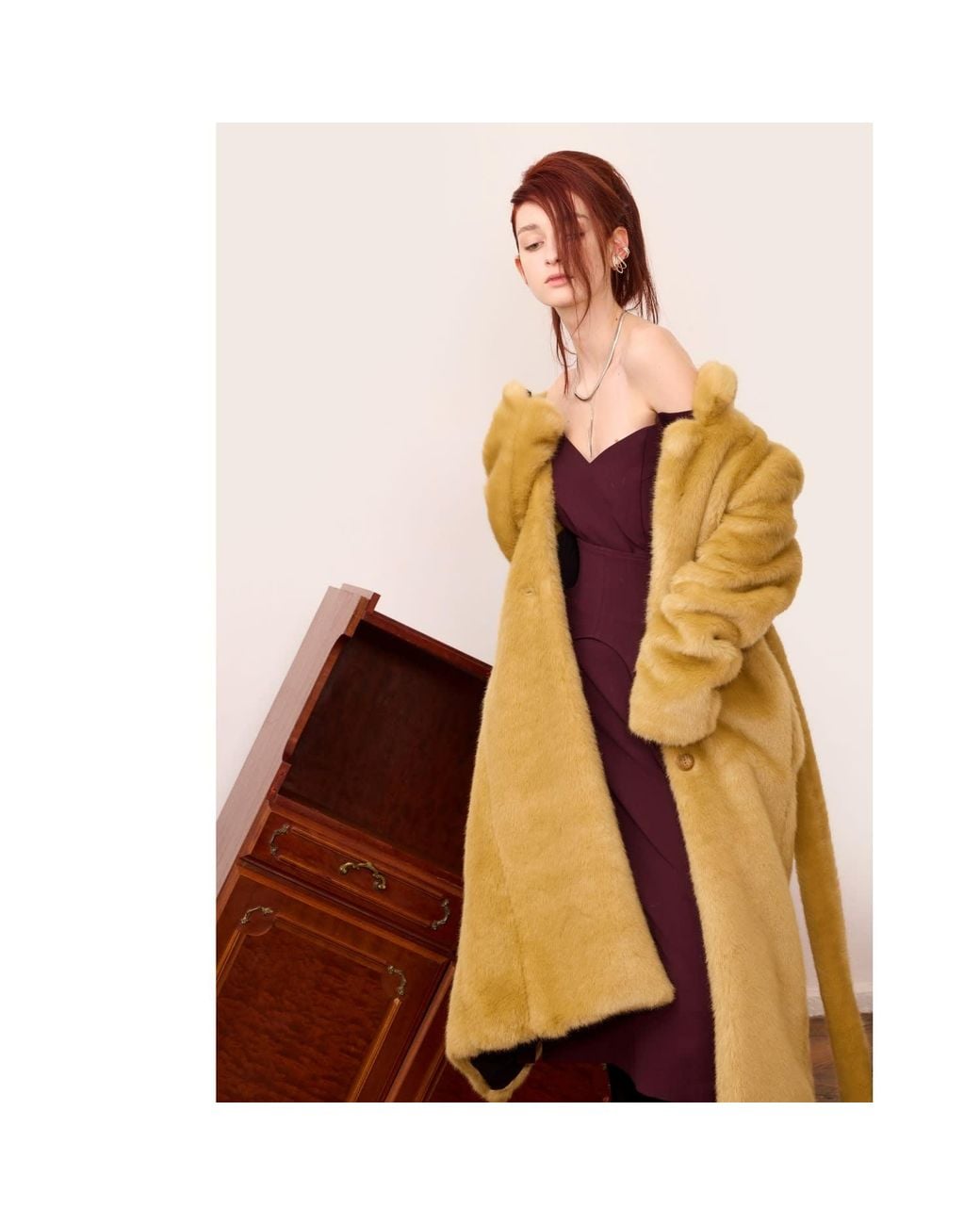 Julia Allert Metallic Neutrals Demi-Season Solid Faux Fur Coat Warm