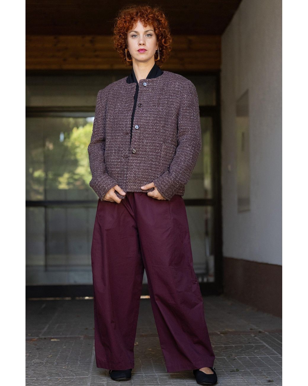 Stovaria Purple Handwoven Textured Wool Winter Jacket