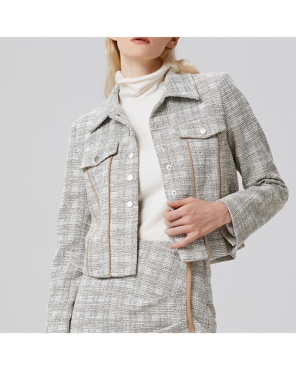 Smart and Joy Gray Crop Jacket With Pocket Flaps And Bias