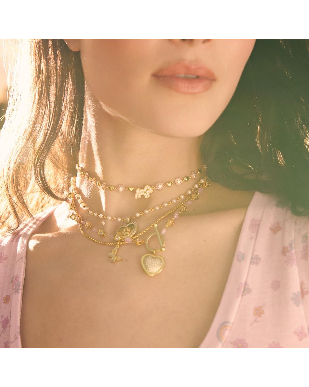Cloud Haven Metallic Faux Pearl Heart Pendant Necklace