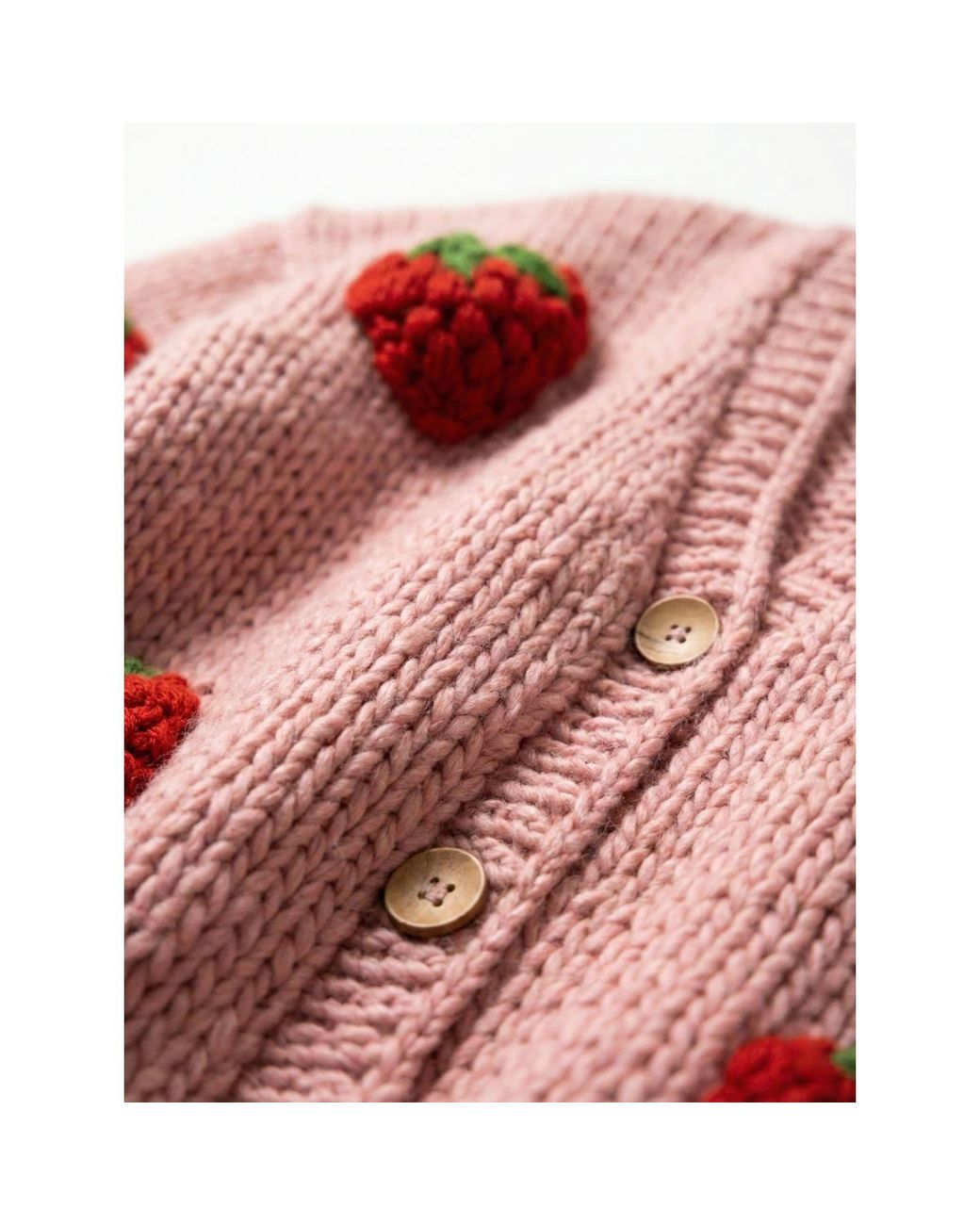 Ana Chic Pink Strawberry Motif Handmade Knitted Cardigan