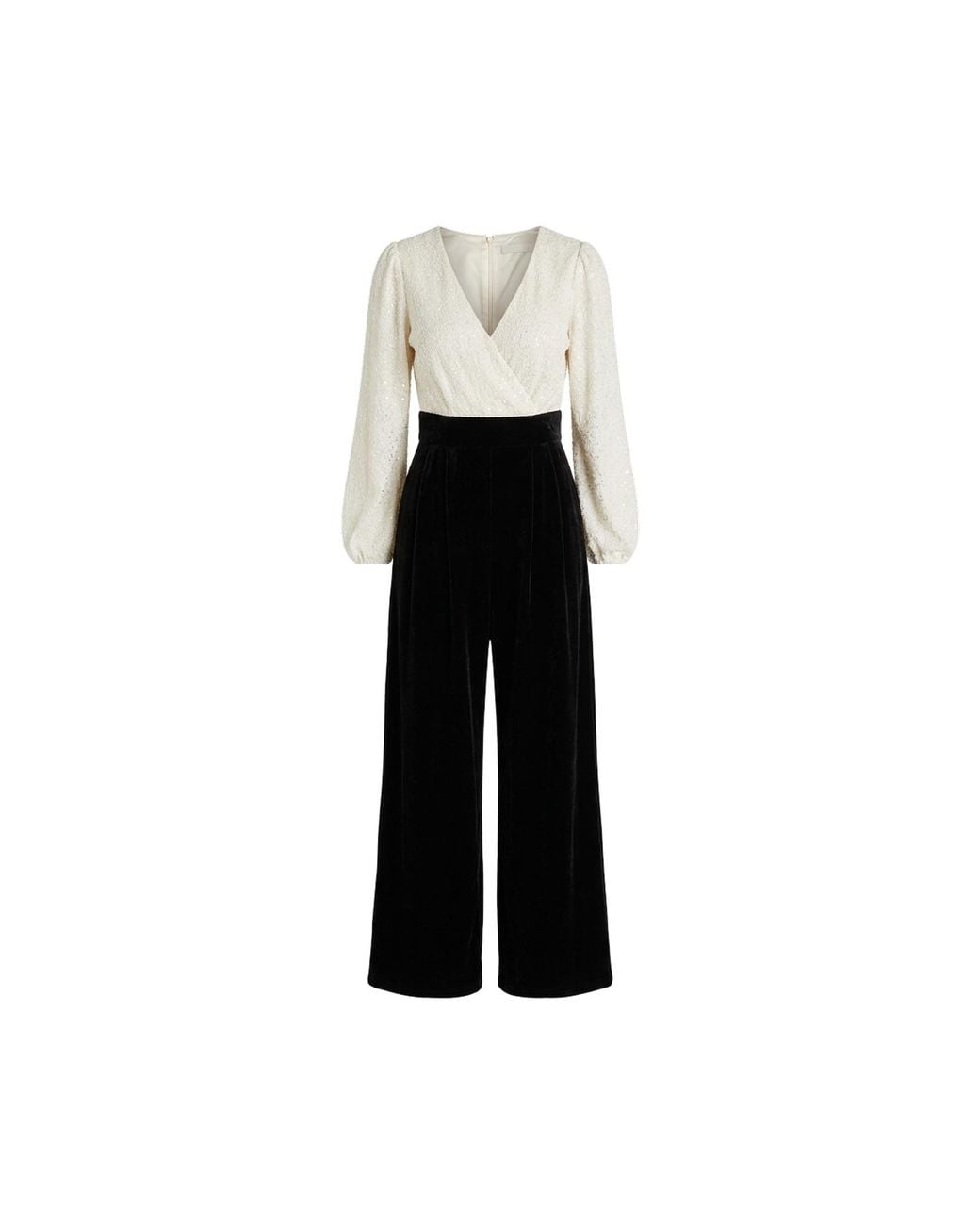 Yumi' Black Ivory Embellished Pearl Sequin Velvet Jumpsuit