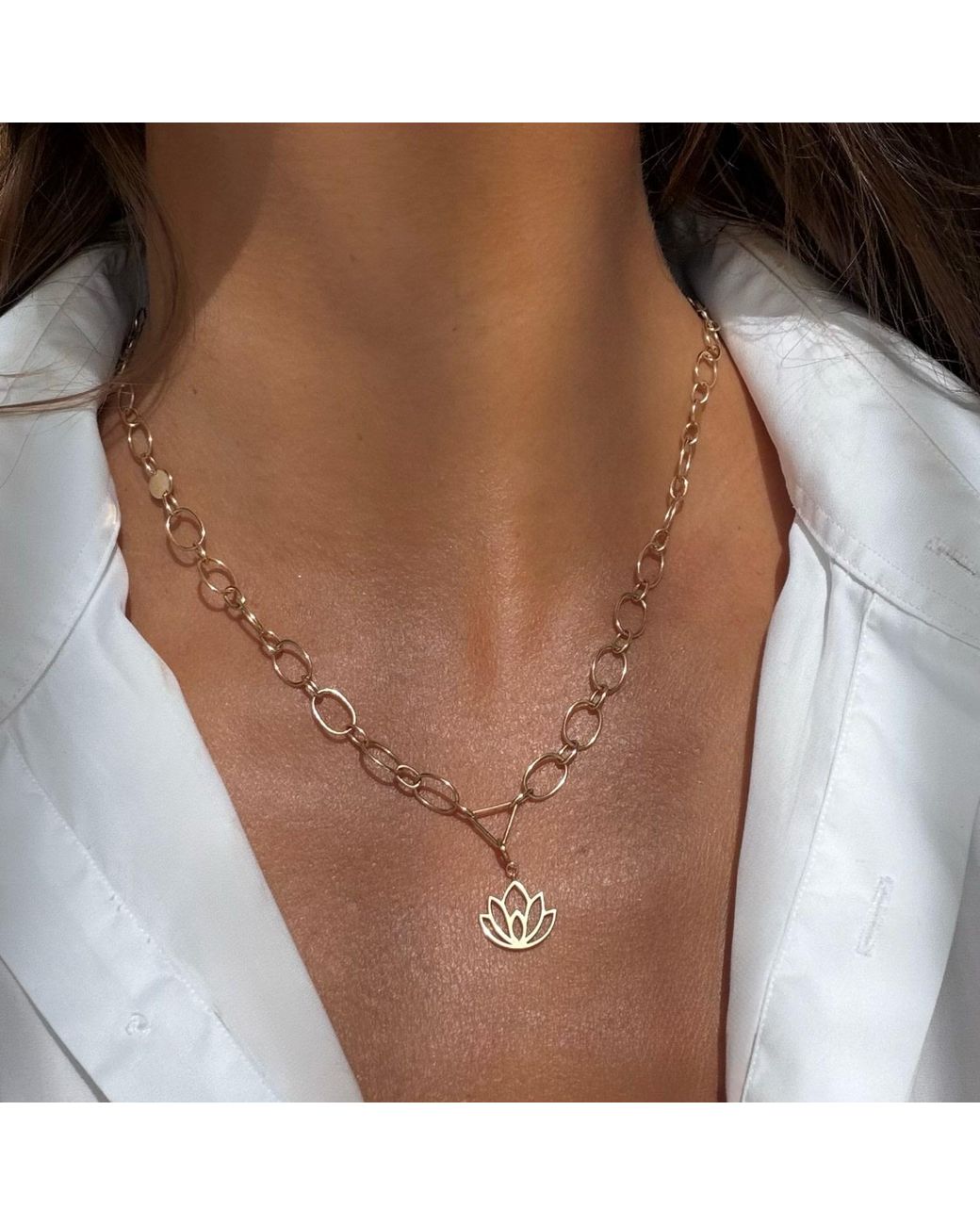 Larisa Beaumont Metallic Lotus Charm – 14K Solid Flower Pendant